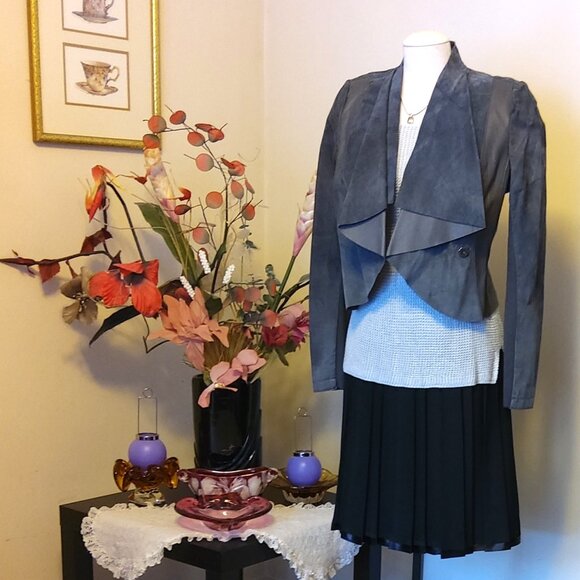 NWT Sandwich Light Gray Genuine Suede Leather Blazer Women Jacket Size S 6 8 - Picture 6 of 9